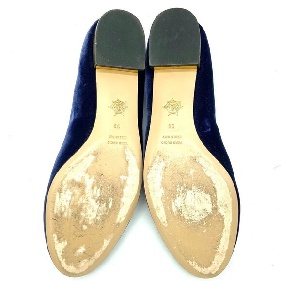 Charlotte Olympia Kitty Cat Navy Blue Velvet Flats Loafers Gold, EU 39 US 8.5-9 - Picture 7 of 12